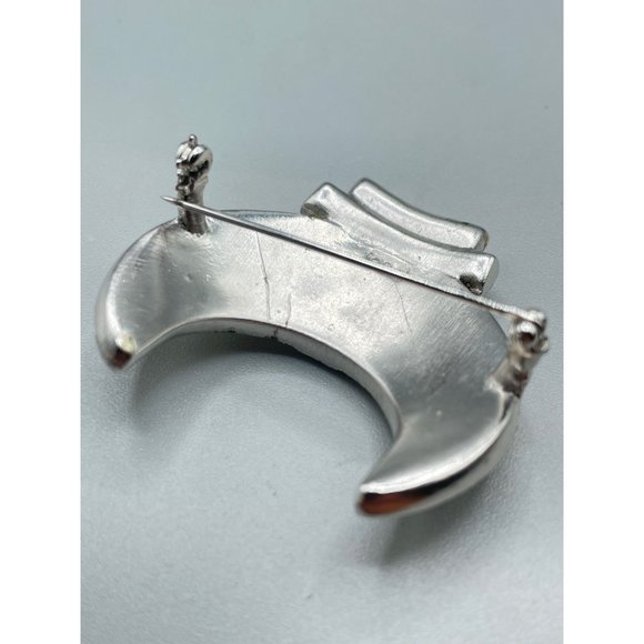 Signed ORA Vintage Crown Pin Brooch Rhinestones Pave Pot Metal 1940s Costume Pin - Picture 6 of 10